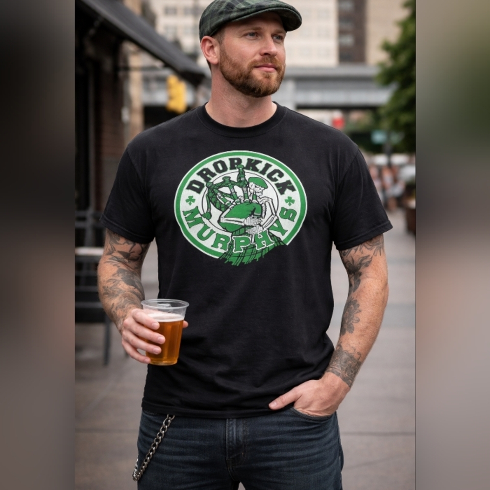 Dropkick Murphys Black Tee with Green & White Circular Logo